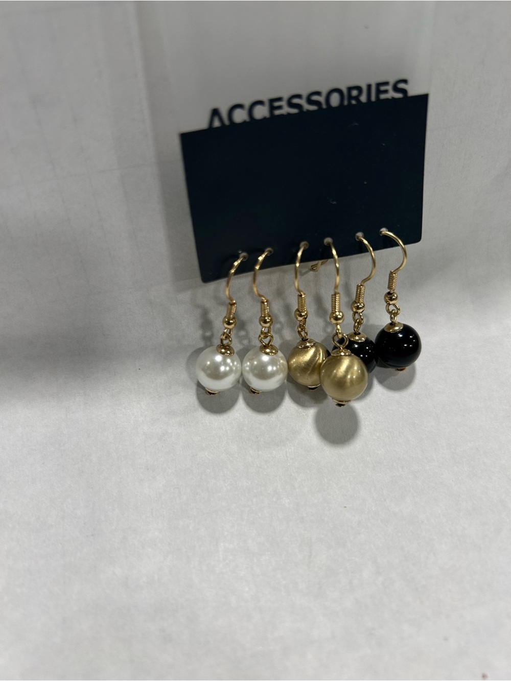 Accessorize Gold, White & Black Bead Drop Earrings Trio